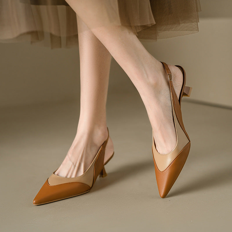 All-leather Thin Mid-heel Sandals