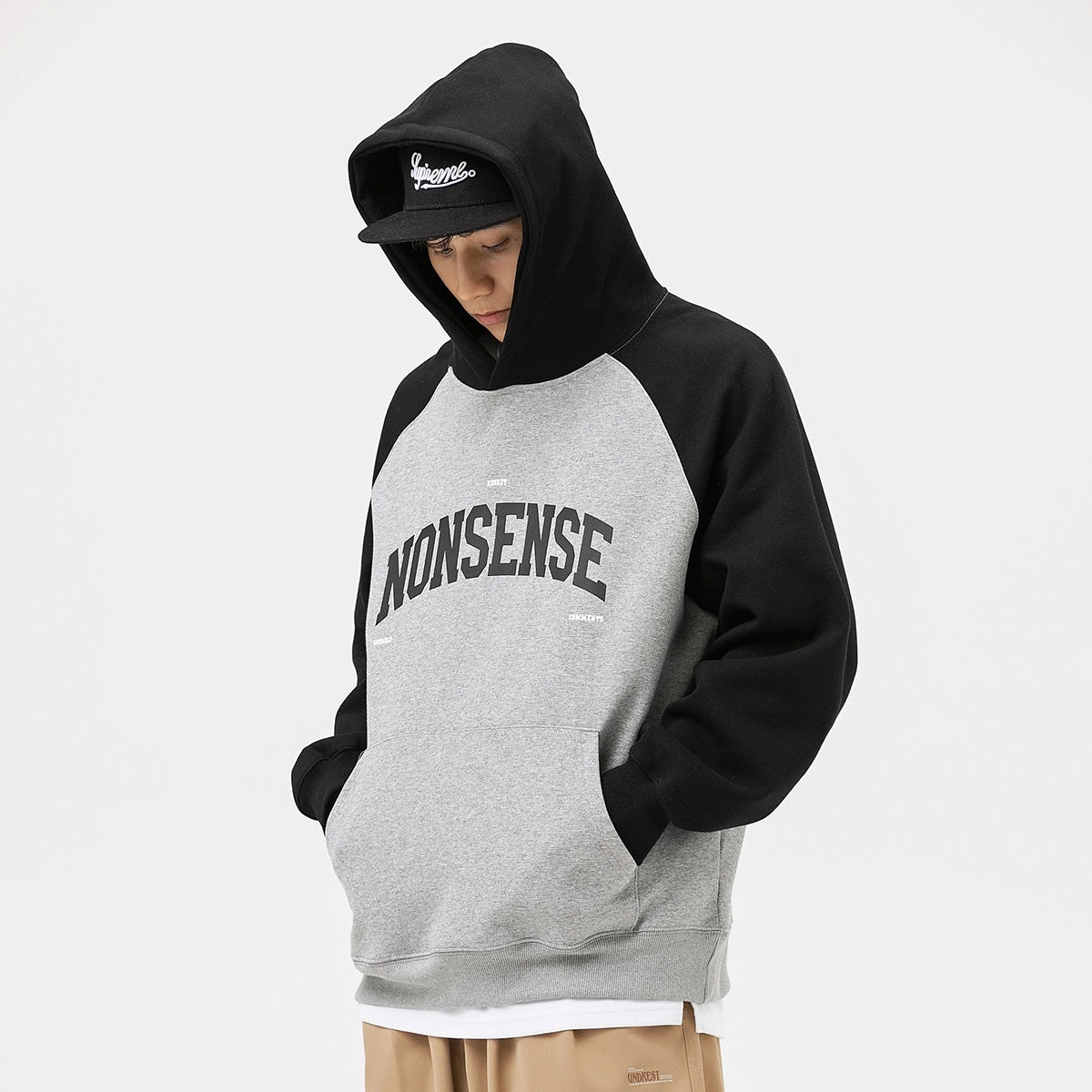 American Style Retro College Style Raglan Sleeve Loose Hooded Sweater Men Ins Fashion Brand Coat