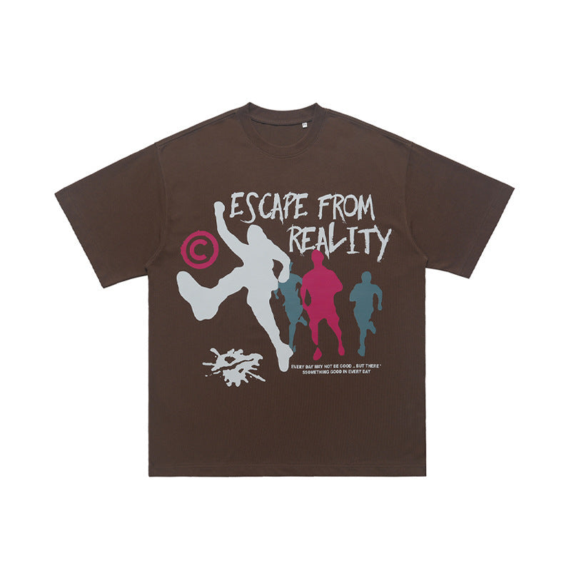 T-shirt à manches courtes imprimé tendance en coton double fil