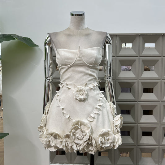Exquisite 3D Handmade Floral Bustier Waist-cinching Dress