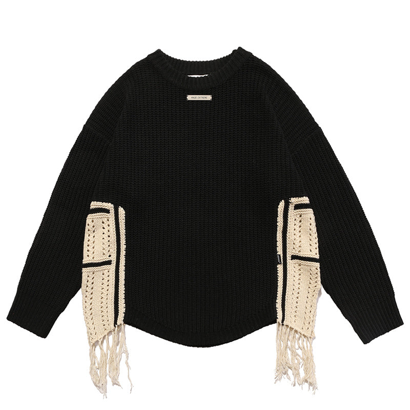 Ins Trend Stitching Tassel Loose Sweater Men