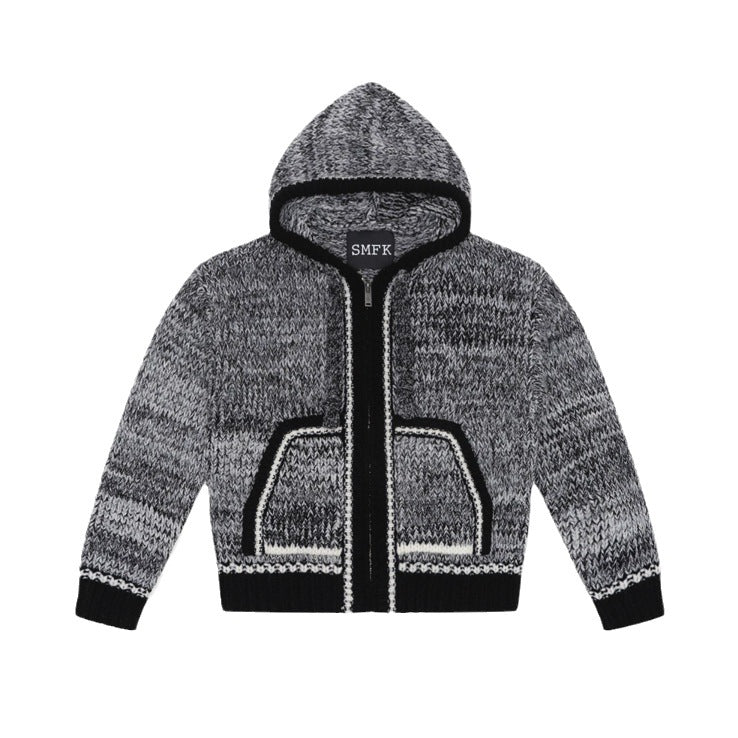 Manteau à capuche rayé en maille pour femme, ample et décontracté