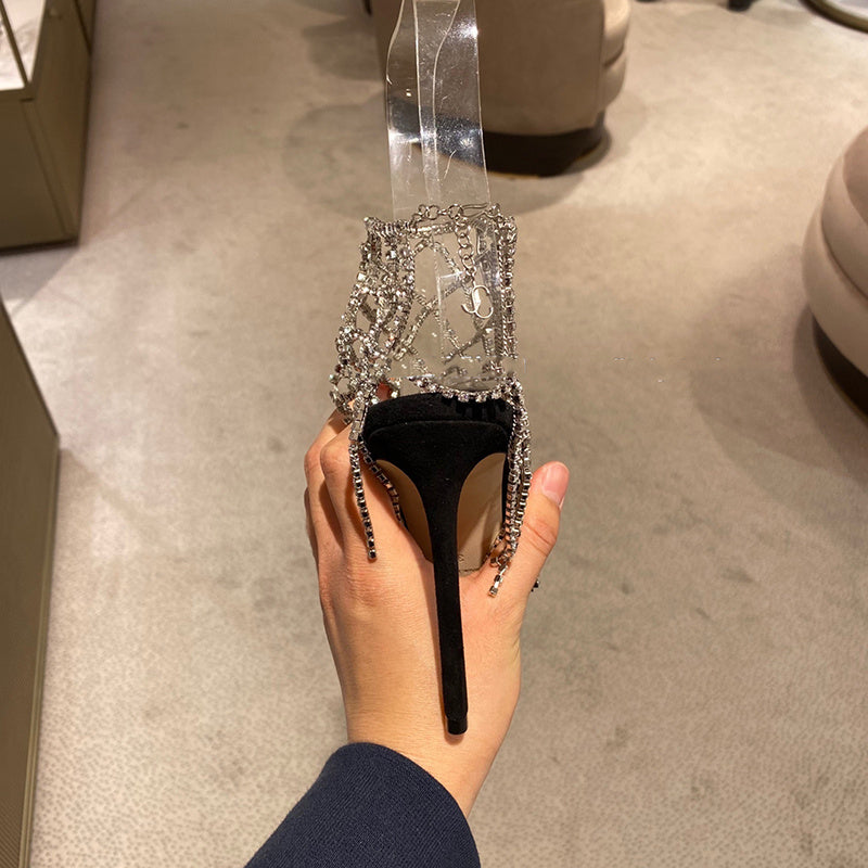 Rhinestone Mesh Pointed Toe High Heels