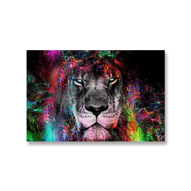 Graffiti Color Lion Canvas Painting Living Room