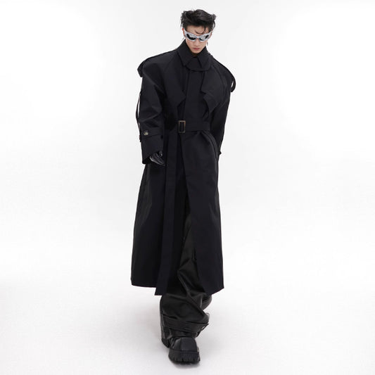 Manteau à épaules rembourrées, coupe-vent tridimensionnel, haut long au-dessus du genou