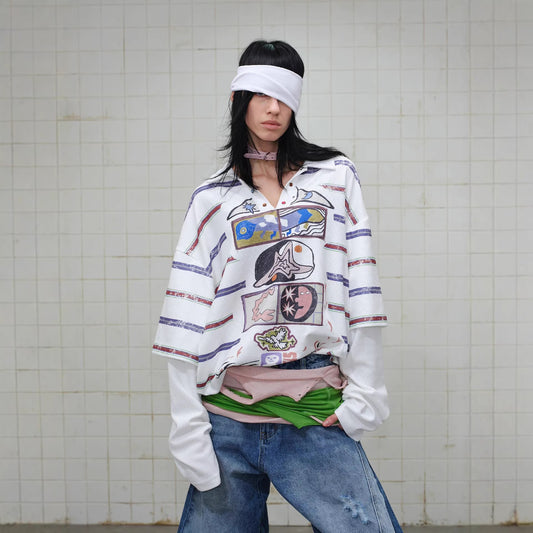 Faux ensemble deux pièces à rayures imprimées, sweat à capuche, haut tendance et polyvalent pour couples, hommes et femmes