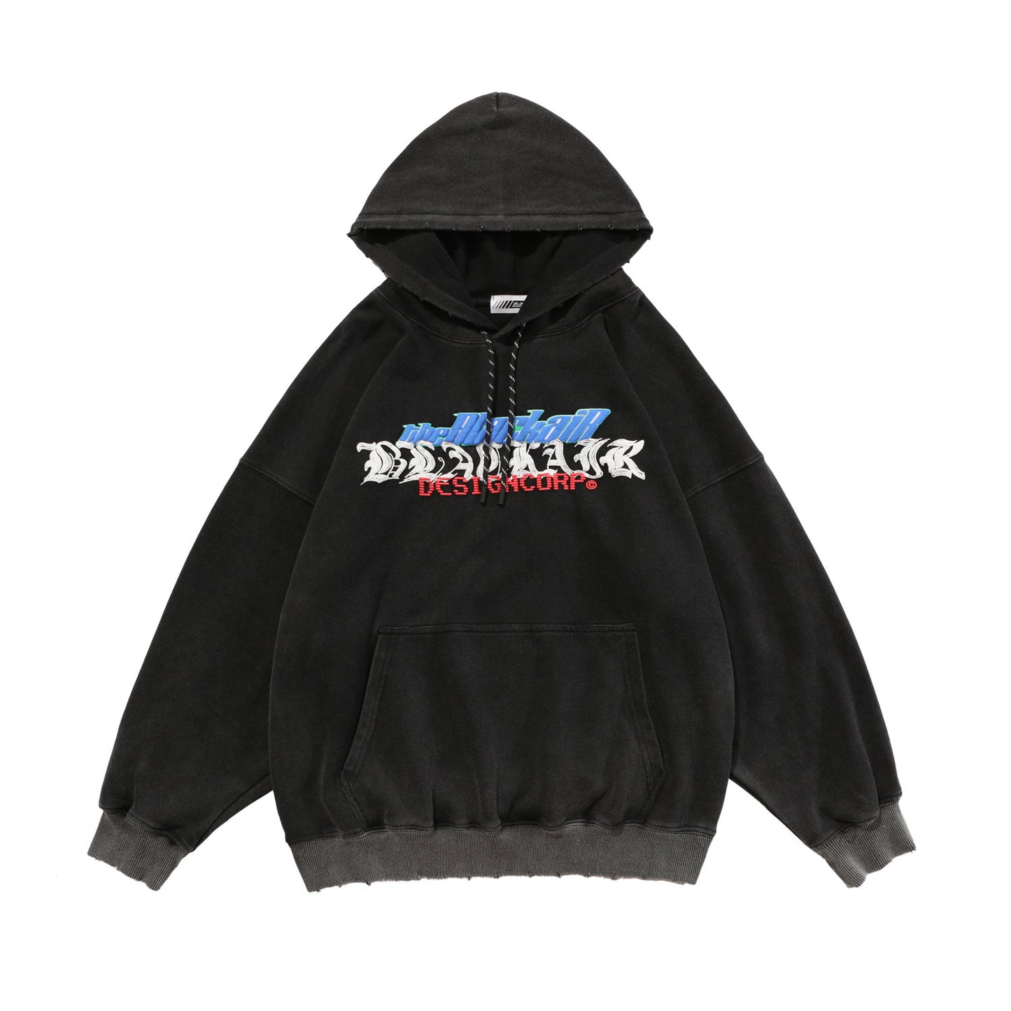 Distressed Hooded Slip Pocket Print Hoodie
