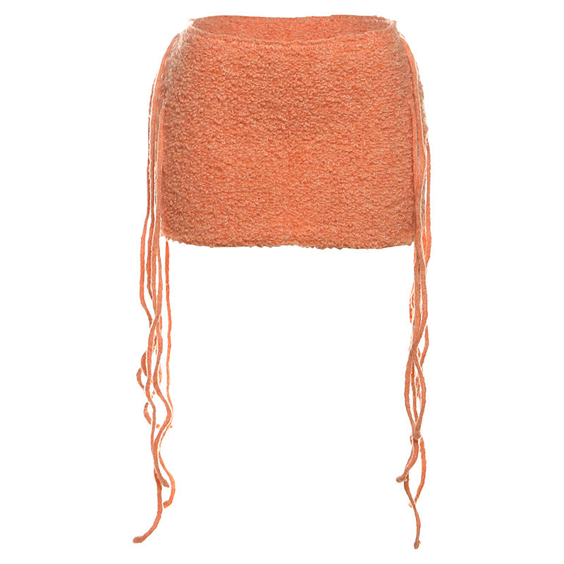 New Creative Street Trend Solid Color High Waist Tight Knitted Tassel Hip Skirt