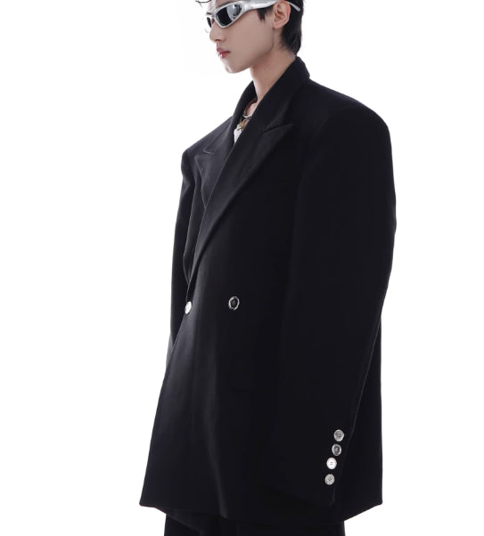 Veste de costume Niche Advanced Twill à épaulettes rembourrées, coupe ample et drapée.