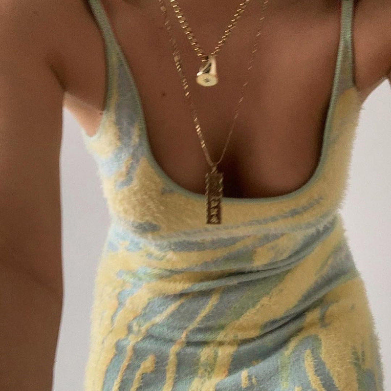 Knitted Hollow Back Sling Bag Hip Dress