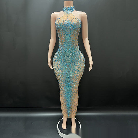 Silver Sparkling Rhinestone Dress For Socialites Birthdays