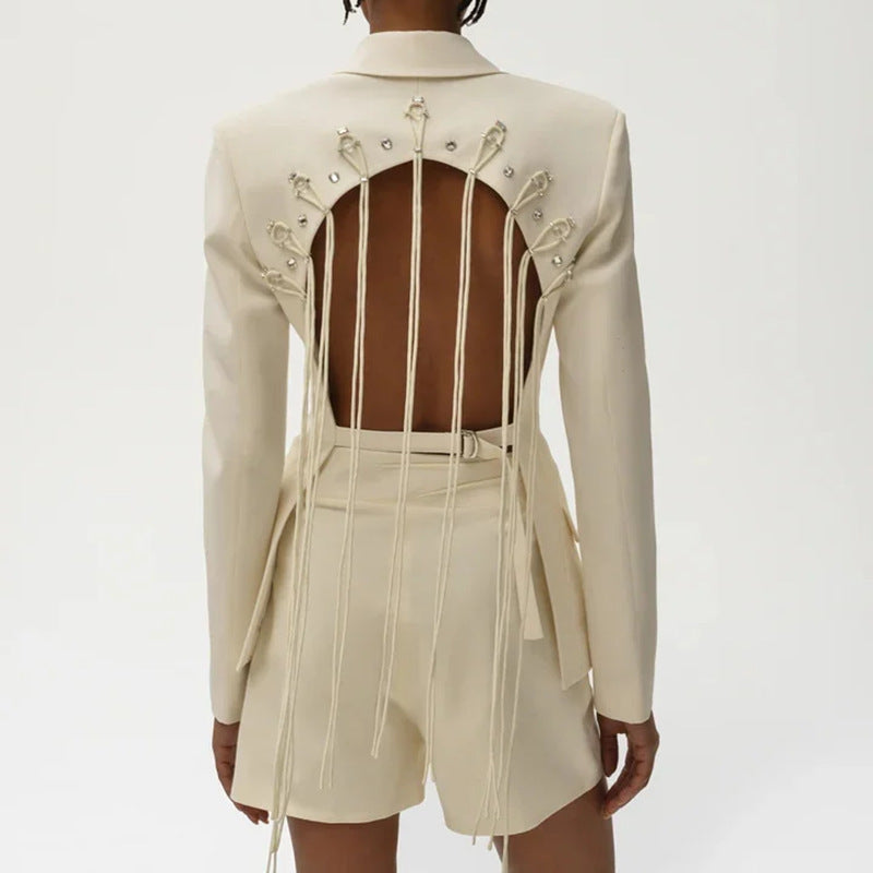 Fashion Double Breasted Solid Color New Hollow Out Coat