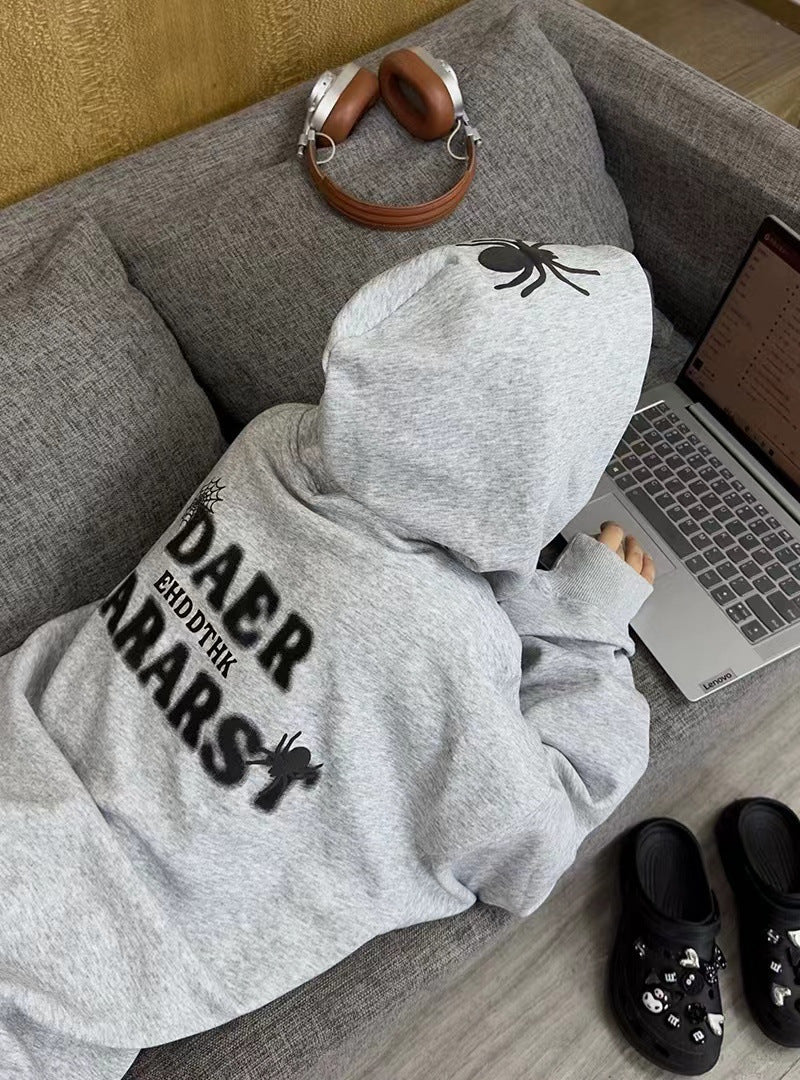 American-style Retro Fashion Brand Spider Letter Hooded Sweater