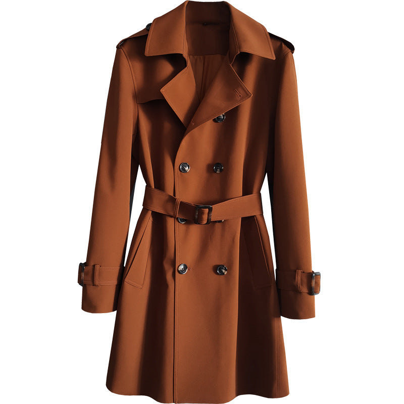 Trench-coat long classique à double boutonnage pour homme