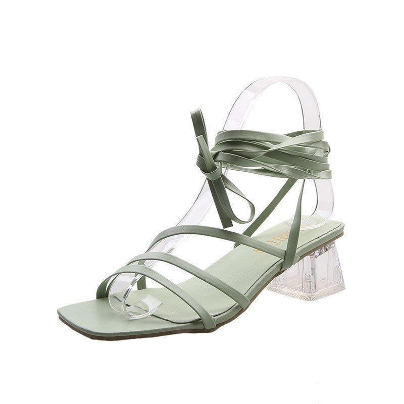 New Style Thin Strap Crystal Thick Heel Plus Size Sandals