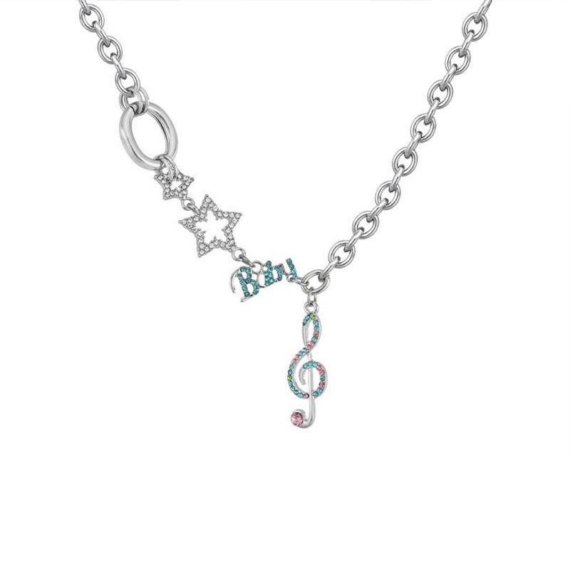 Sweet Cool Personality Note Star Necklace Female Light Luxury Niche Instagram Hip Hop