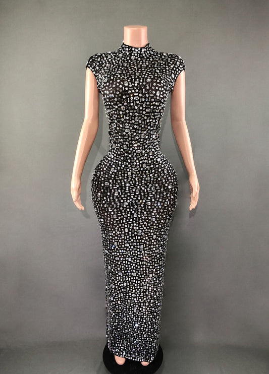 Long Rhinestone Slim Fit Slimming Dress