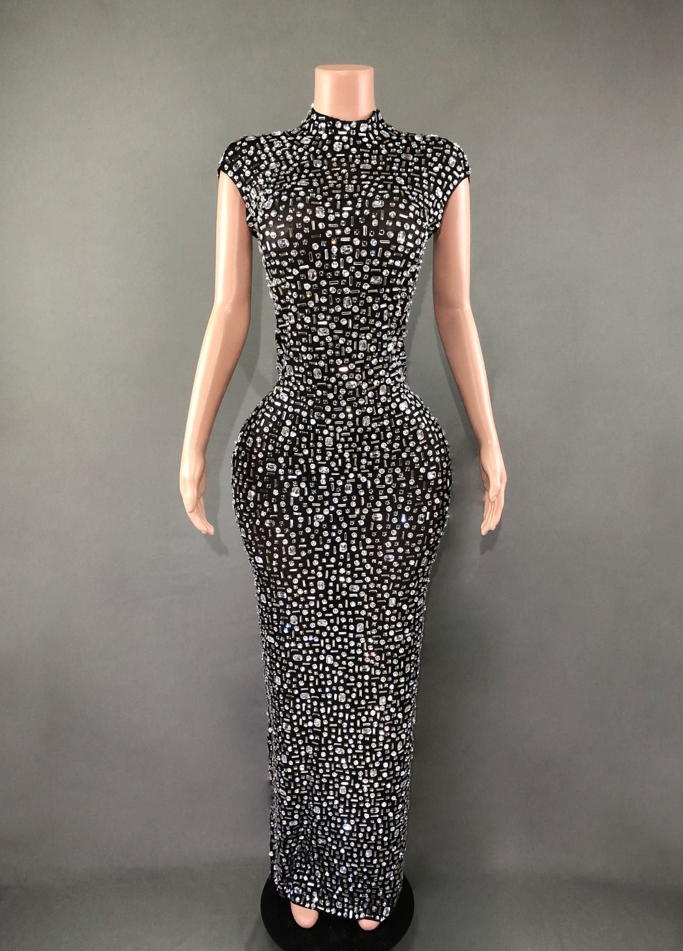 Long Rhinestone Slim Fit Slimming Dress