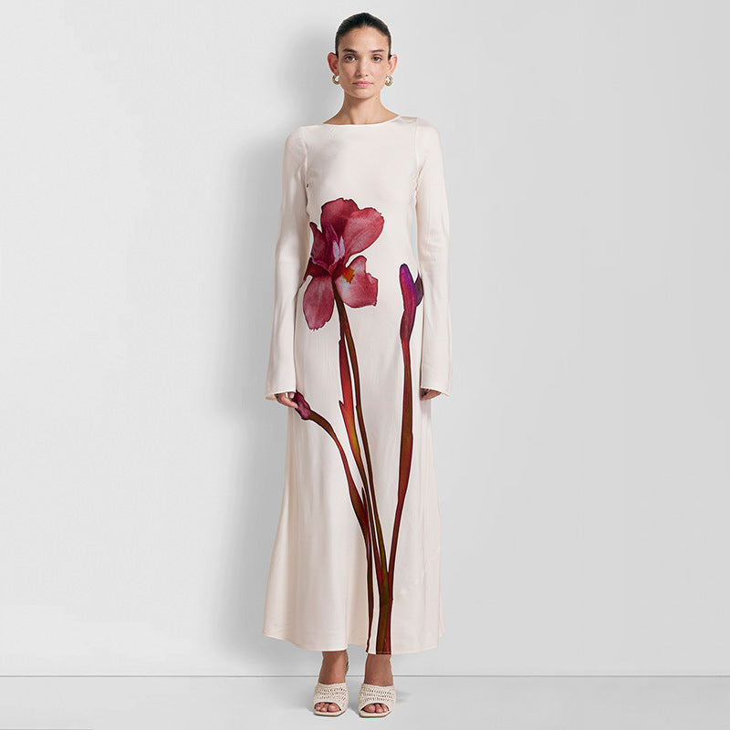 Abito a maniche lunghe con stampa floreale per le feste