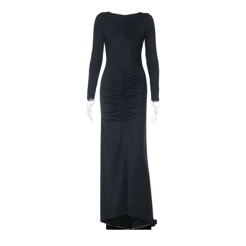 Temperament Slimming Printed Flared Sleeve Back-tie Dress For Women