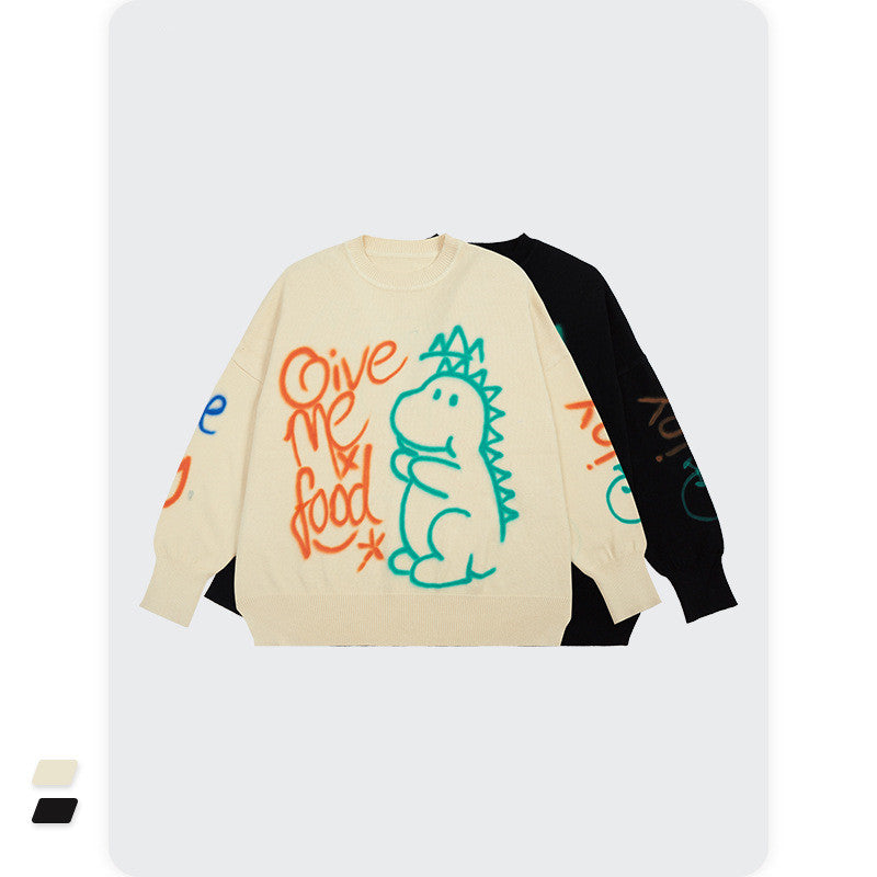 Graffiti Printed Loose Warm Sweater For Men And Women Couples
