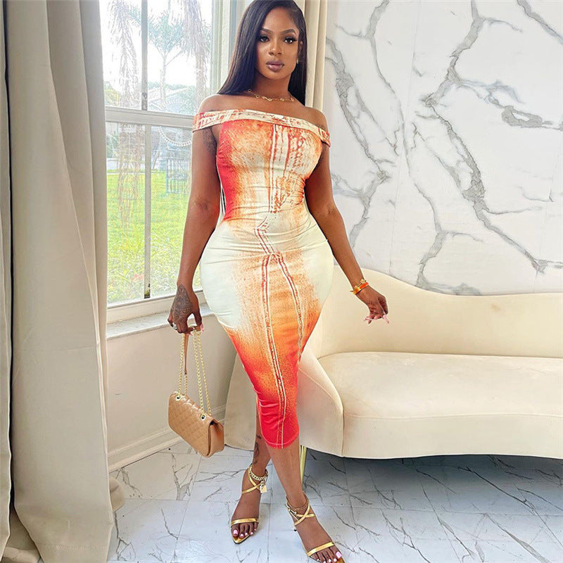 Robe slim taille haute à impression numérique pour femme