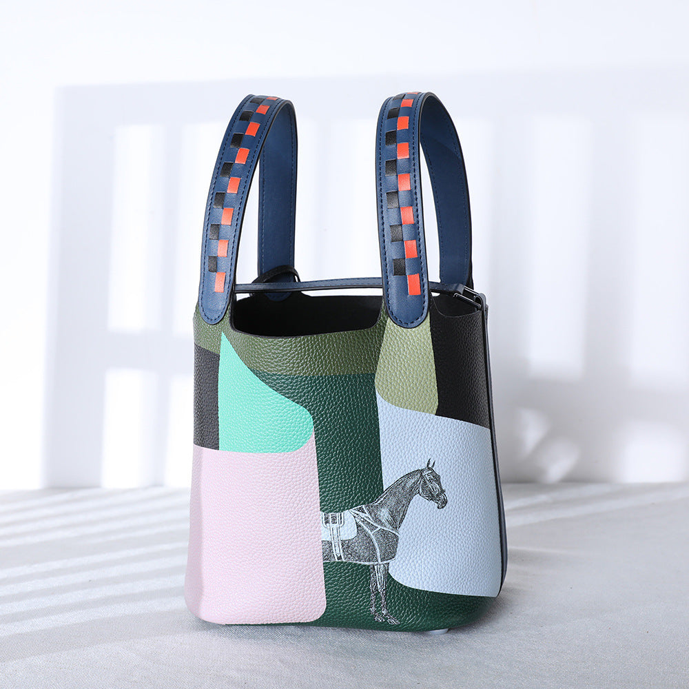 Sac portable en cuir de vache peint avec bandoulière réglable