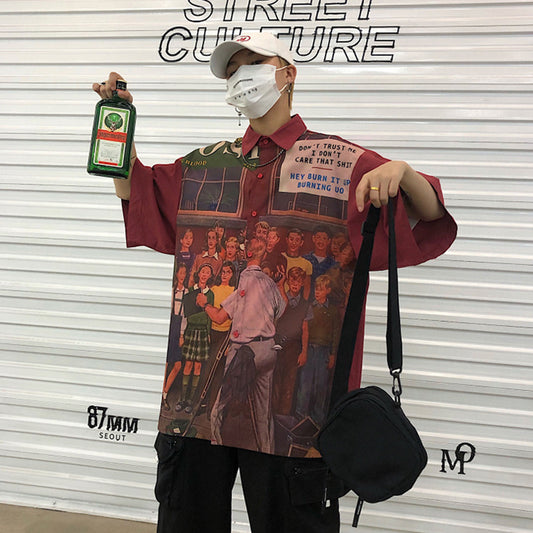 Camicia estiva sottile rossa a maniche corte