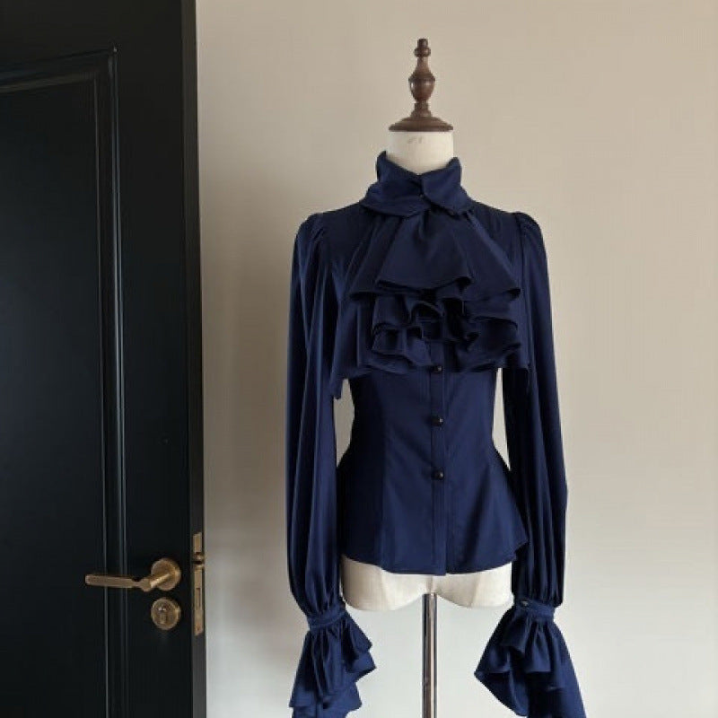 Retro Design Top Long Sleeve Shirt Gothic Style Long Sleeve Ruffled Shirt