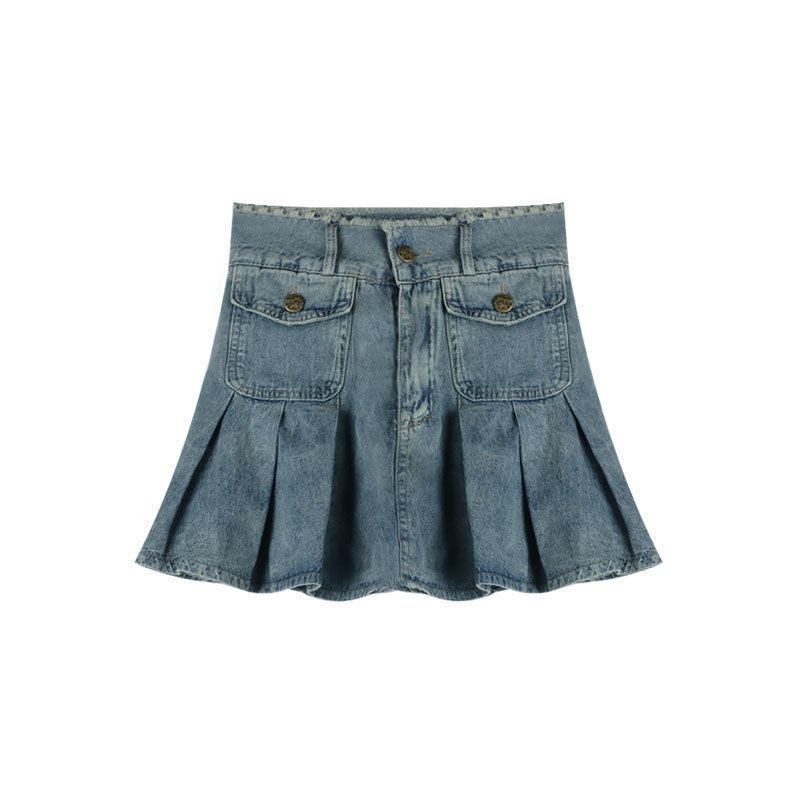 Vintage Washed Burlap Short Shirt Denim Set