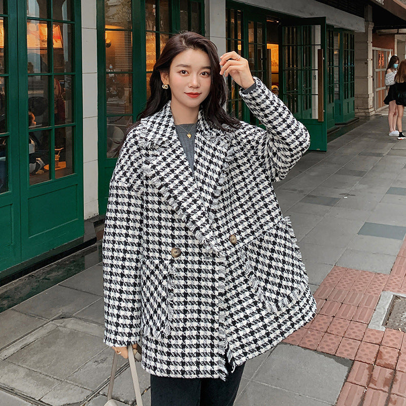 Houndstooth Women's Casual Suit Woolen Coat