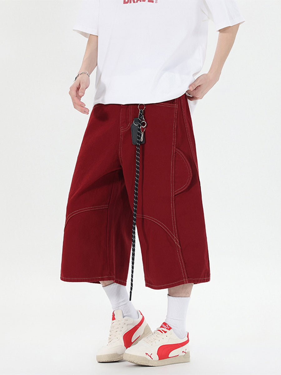 Retro Multi-pocket Workwear Shorts Denim Cropped Pants