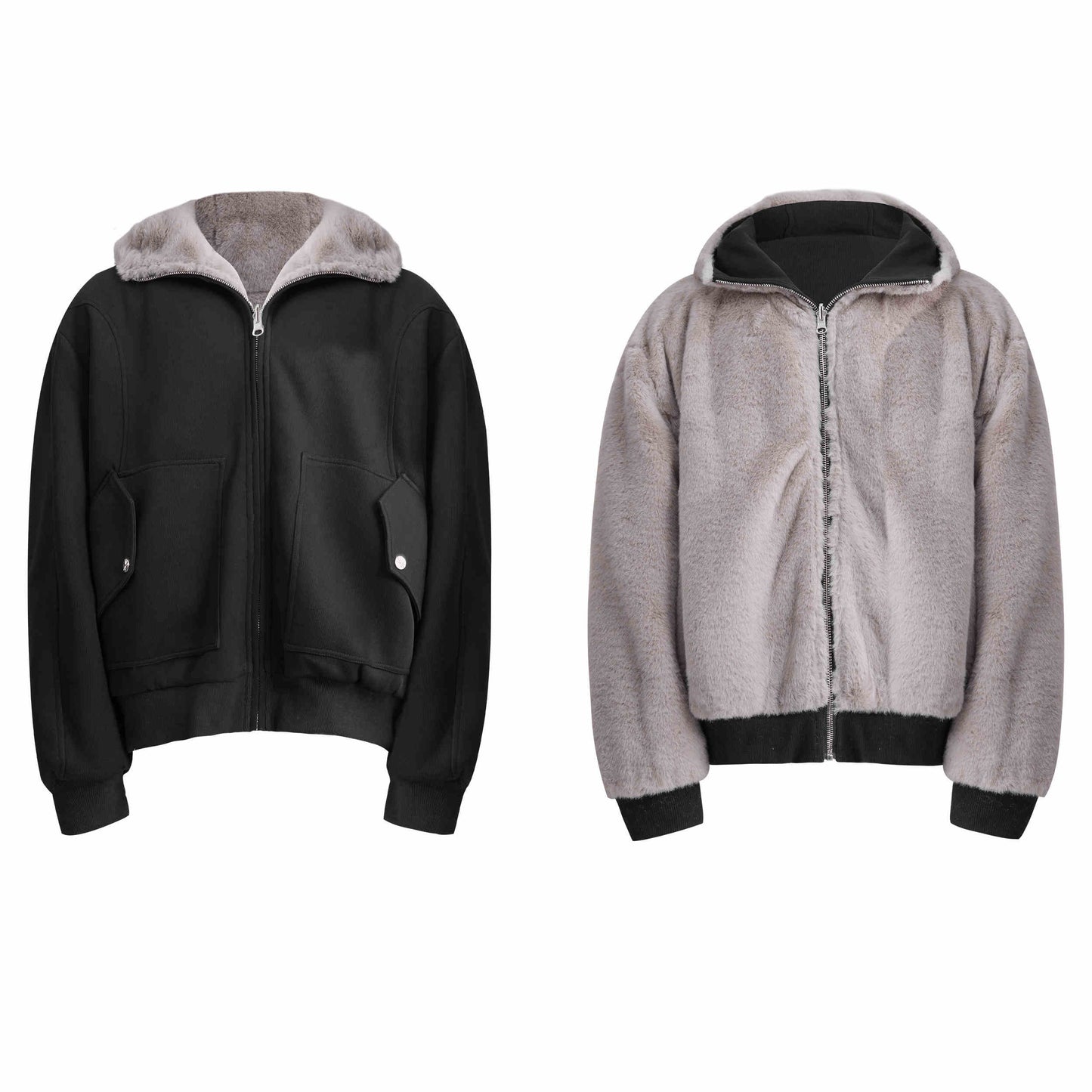 Niche Mountain Carving Plush Hooded Sweater Reversible Coat Couple Cotton Clothes