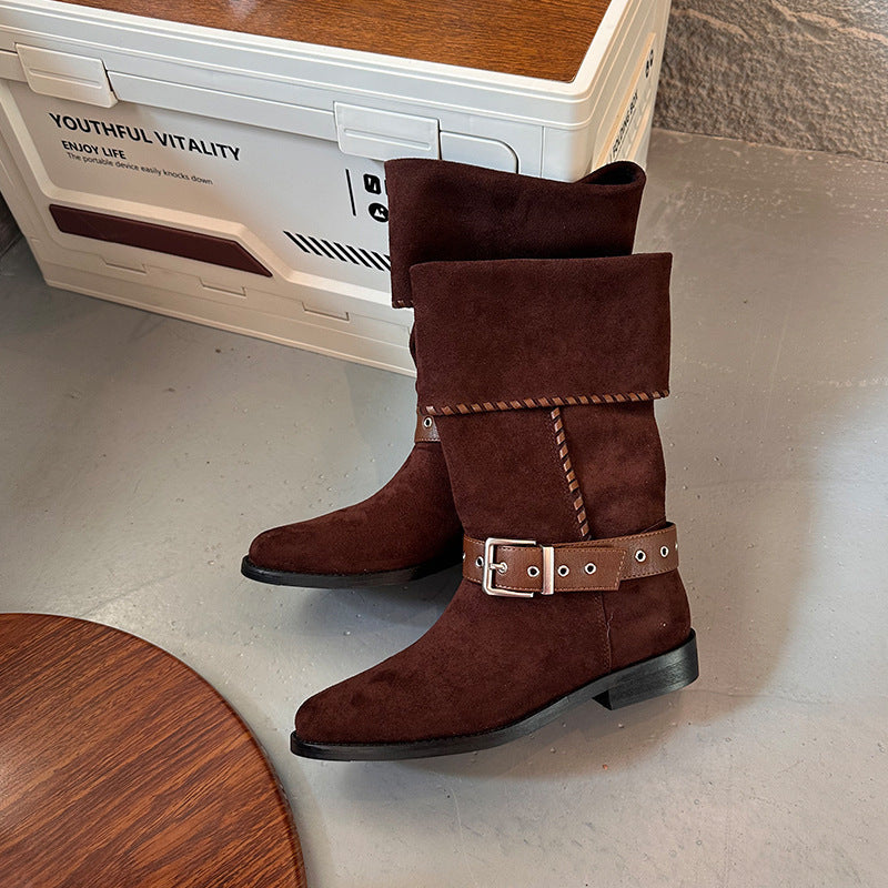 Western Denim British Style Knight Boots Leisure