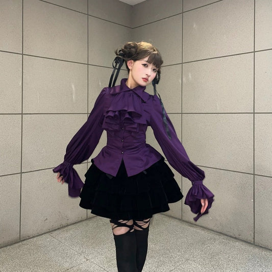 Retro Design Top Long Sleeve Shirt Gothic Style Long Sleeve Ruffled Shirt