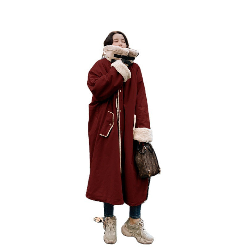 Lazy Style Parka Coat Mid-length Casual Three-color Lamb Wool Coat