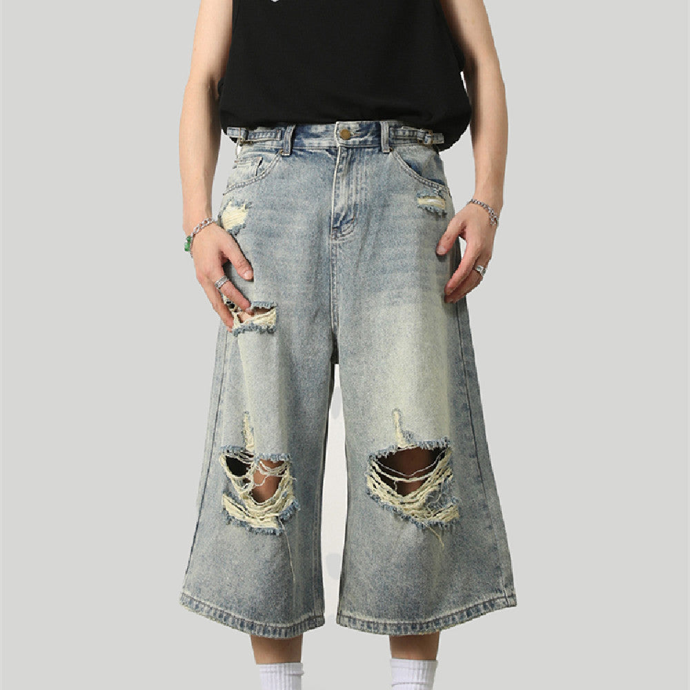 Fashionable Distressed Washed Jeans
