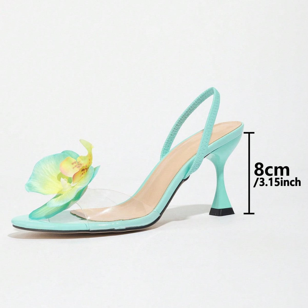 Round Toe Three-dimensional Flower Back Strap Stiletto Heel Sandals