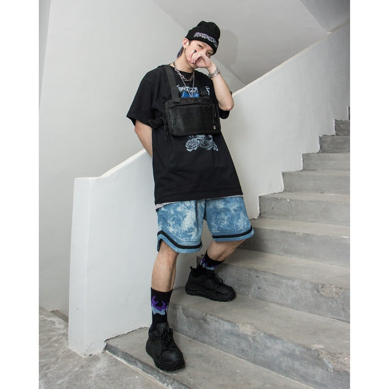 Short en jean teint à l'eau de Javel