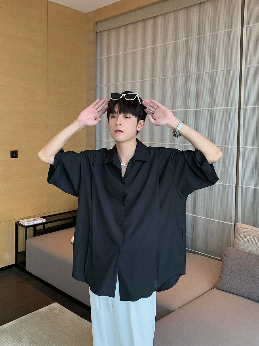 Ice Silk Slippery Casual Loose Shirt Men's Short Sleeves