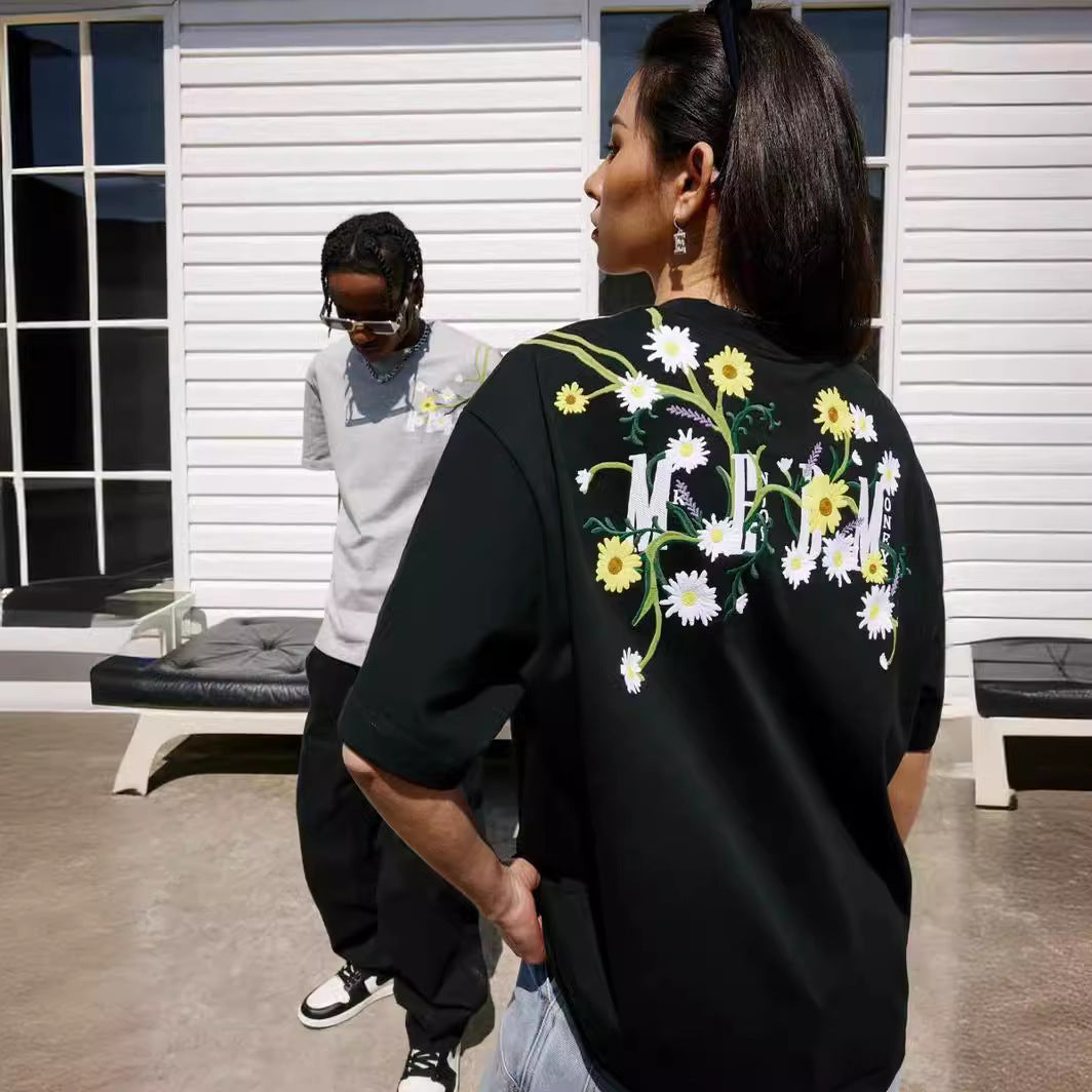 Summer Flower Embroidered Short-sleeved T-shirt