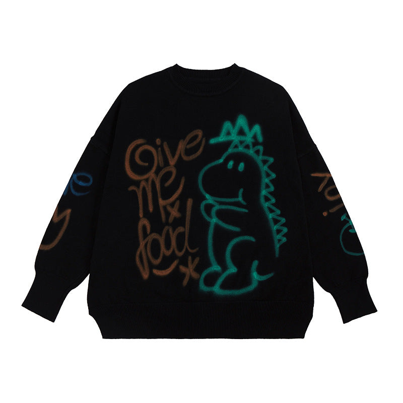 Graffiti Printed Loose Warm Sweater For Men And Women Couples