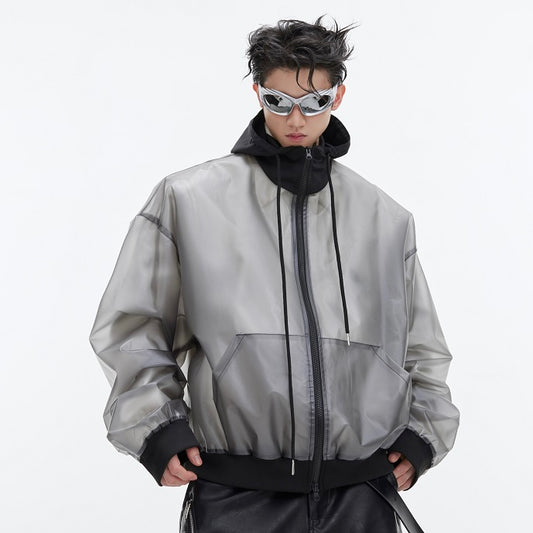 Manteau en cuir PU transparent à capuche, veste ample pour hommes et femmes