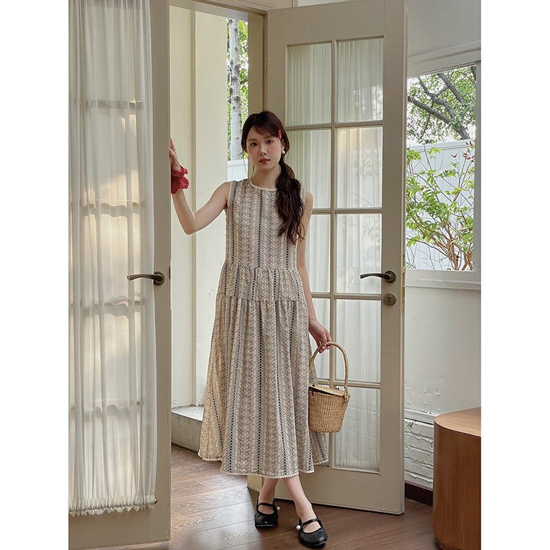 Retro Printed Waist-controlled Slimming Dress Women's Summer New