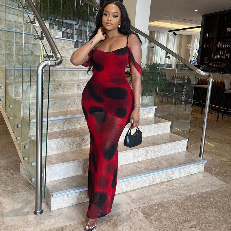 Robe sexy à imprimé floral et manches longues, dos nu, jupe à la hanche, pull