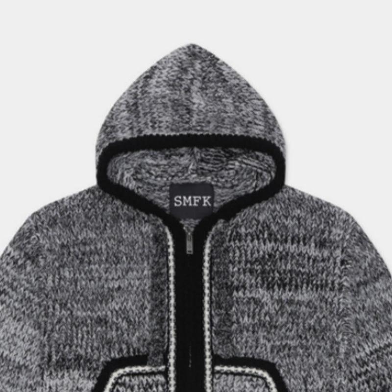 Manteau à capuche rayé en maille pour femme, ample et décontracté