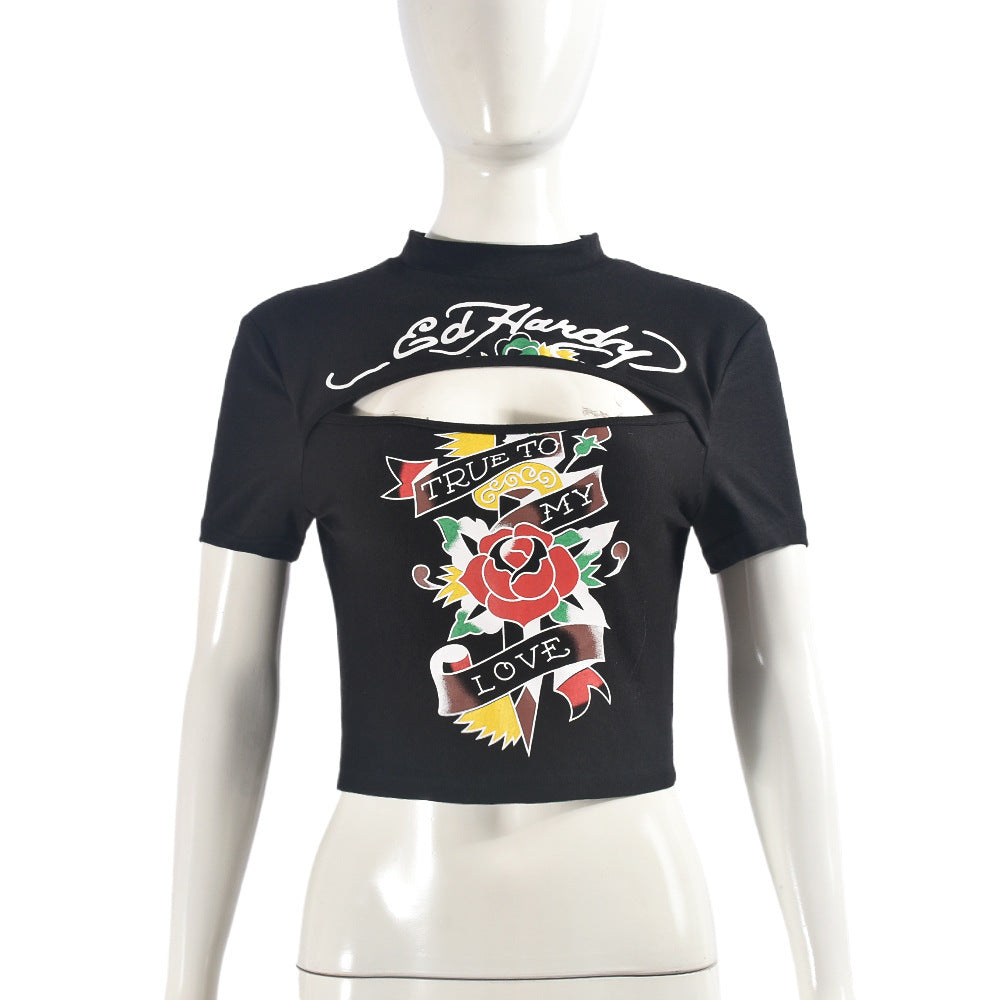 Haut court moulant imprimé rose