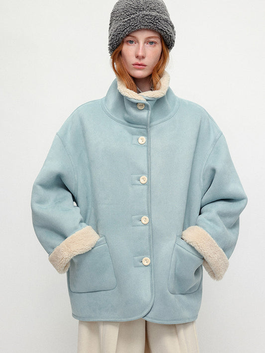 Sea Salt Cream Cup A Heavyweight Dual Wear Designshearling Suede Windproof Coat