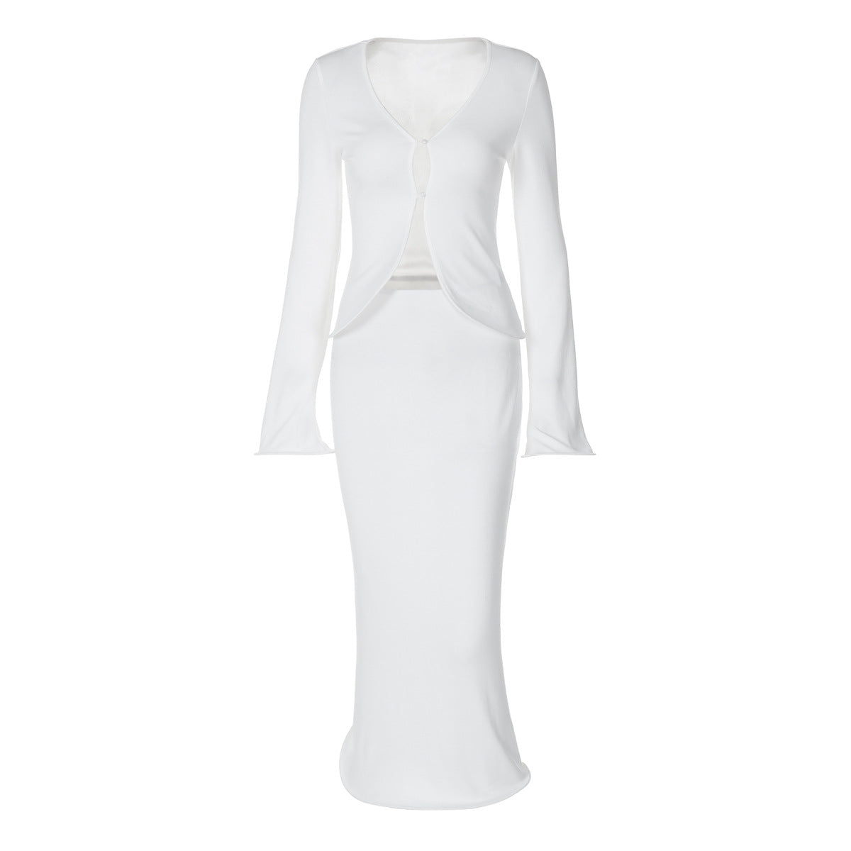 Long Sleeve Cardigan Top Slim Fit Bud Side Package Hip Skirt Suit