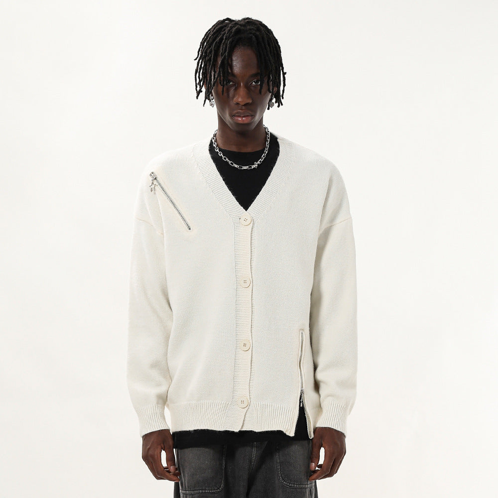 Cardigan tricoté à fermeture éclair et personnalité